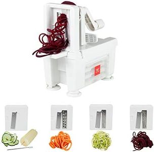 Paderno World Cuisine Folding Spiral Vegetable Slicer/Countertop-Mounted Plastic Spiralizer Pro incl. 4 Different Blades Made of Stainless Steel