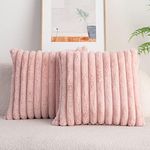 DEELAND Pack of 2,Double-Sided Faux Fur Plush Decorative Throw Pillow Covers Fuzzy Striped Soft Pillowcase Cushion Covers for Sofa Couch Bedroom（Pink 18x18 inch