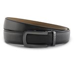 HALDEN VELLANO Black Belt For Men Leather Original (Free Size Fits Up to 44 Inch Waist) Ratchet Straps, Unique Magnetic Auto-lock Buckle Buckle Belt For Mens (Black Belt, Black Matt Buckle)