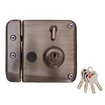 Godrej Rim Lock l Tribolt Ultra XL+ l 2C Deadbolt l for Inside Opening Wooden Door l Left/Right-Handed Doors l 4 Keys l 5-Year Warranty l Manual Locking l Antique Brass Finish