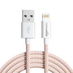 amazon basics Nylon Braided USB-A to Lightning Cable Cord, MFi Certified Charger for Apple iPhone 14, 13, 12,11, X, 8, 7, 6, 5, iPad Air, Pro, Mini, iPad | Salmon Pink, 1.02 meter