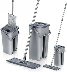 Mopa con Cubo Escurridor Fregona Plana Doble Compartimento 6 Almohadillas Escurrefácil para Limpieza Suelos Azulejos Madera Tarima Polvo Ventanas Mop Trapeador Paños Reutilizables
