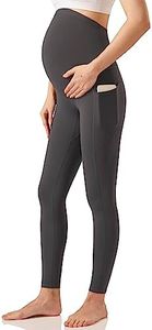 Enerful Maternity Leggings Over The Belly Activewear Pregnancy Stretch Workout Yoga Pants Tights with Pockets Grey X-Large