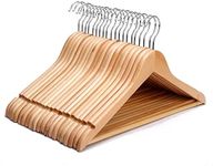 Rainberg 20PK Strong Natural Wood Wooden Hangers, Coat Hangers, Wooden Hangers With Trouser Bar and Shoulder Notches. (20)