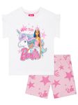 Barbie Girls Pyjamas | Pink Unicorn Pyjamas | Girls Short Pyjamas | White 6-7 Years