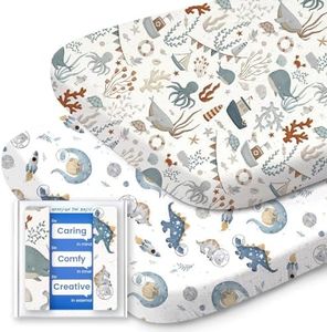 Bassinet Sheets for Baby Boy Girl, TotBasic Buttery Soft Universal Bassinet Fitted Sheet, Compatible with Halo, Mika Micky, Baby Delight, Dream On Me, Maxi COSI and More Bassinet Mattress(Dino&Whale)