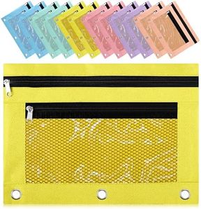 Kosiz 12 Pcs Pencil Pouch, 3 Ring Binder Pencil Pouch, 2 Layer Zipper Pencil Case with Mesh Window, Wear Resistant Oxford Fabric, Multicolored for Student Teacher (Macaron Color)