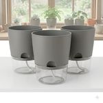 JERN Self Watering Plant Pots Set of 3, 4.1" Medium Indoor Planters with Reservoir & Wick System, Durable Plastic Flower Pots with Drainage for Indoor Outdoor Plants, Herbs & Succulents