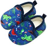 Scurtain Kids Toddler Slippers Socks Artificial Woolen Slippers for Boys Girls Baby with Non-Slip Rubber Sole, Blue/Dinosaur, 12.5-13 Little Kid