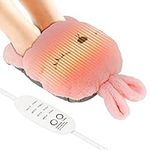 Electric Heated Foot Warmers, Coikes Cute Rabbit Soft USB Charging Feet Warmer Pads Anti-Slip Detachable Heated Shoes with 4 Temperature Setting 4 Timer Setting for Feet, Hands, Abdomen (Pink)