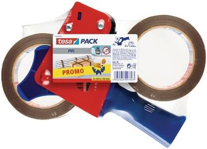 tesapack Ultra Strong and Tape Dispenser in a Set with 2 Extra Tear-Resistant PVC Adhesive Tapes - Brown - 66 m x 50 mm