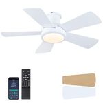 Dannilong 40 inch Modern Ceiling Fans with Lights Remote/APP Control, Low Profile Reversible Ceiling Fans Flush Mount 6 Speeds Ceiling Fan Light for Patio Kitchen Bedroom,White