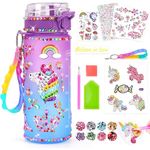 Kidology Decorate Your Own Water Bottle Kits for Girls Age 4-6-8-10,Mermaid Painting Crafts,Fun Arts and Crafts Gifts Toys for Girls Birthday Christmas (Unicorn)