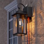 LEONLITE Dusk to Dawn Outdoor Wall Lights, Porch Lights Wall Sconce with GFCI Outlet, 16 Inch Waterproof Exterior Wall Lantern Light Fixtures with Clear Glass for Patio, Max 60W E26 Base