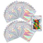 250Pcs Mylar Ziplock Bags, FHDUSRYO 4x6 Inch Resealable Smell Proof Bags, Holographic Packaging Bags Aluminum Foil Pouch, Flat Plastic Mylar Bags for Food Storage, Candy, Cookies, Coffee Bean, Jewelry