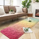 DweIke Luxury Shag Area Rug, 2x6 Feet Runner Rug Fluffy Shaggy Rainbow Pink Carpet, Non-Slip Extra Comfy Plush Bed Beside Rug for Girls Kids Room Bedroom Nursery Home Decor