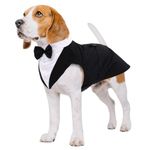 Kuoser Dog Tuxedo, Dog Wedding Suit and Bandana Set, Pet Clothes Puppy Formal Shirt with Removable Bow Tie, Doggie Costume Small Medium Large Dogs Outfit for Party Birthday Festival