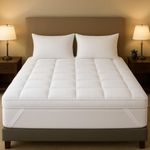 4AS Supersoft Mattress Topper Double Bed - 1100 GSM Filling 4 Inch (10cm) Thick Mattress Topper with Elasticized Corner Straps - White (Double 137x190 cm)
