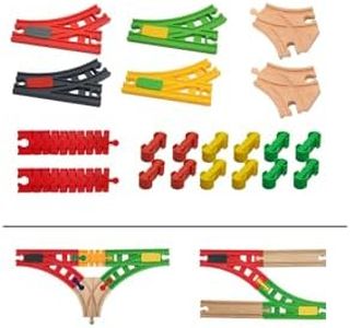 Bunu1492 Wooden Train Track Accessories Set,20 pcs Train Track Connector,Compatible with All Major Brands Train Tracks,Christmas Birthday Gift for Boys Girls,Train Toys Expansion Pack for Kids Ages 3+