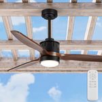 EKIZNSN 52 Inch Wet Rated Outdoor Ceiling Fan with Lights for Patios Waterproof Outdoor and Indoor use, DC Motor w 3 Reversible Walnut Wood Blades