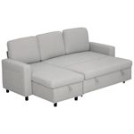 HOMCOM Sofa Bed with Storage, Convertible L Shaped Corner Sleeper Couch, 3 Seater Pull Out Sofa Bed with Reversible Chaise, Side Pockets for Living Room, Bedroom, Small Spaces, Light Grey