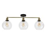 MiniSun Retro 3 Way Black & Gold Steampunk Ceiling Light Fitting with Clear Glass Globe Shades - Complete with 4w LED Filament Bulbs [2700K Warm White]