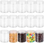 Belle Vous 15 Pack Clear Plastic Storage Container Jars with Lids - 240ml/8 oz - Round Empty BPA Free Refillable Containers for Slime, Dry Kitchen Spices, Food, Fruit, Seasoning and Travel