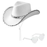 Cowboy Hat Women, Halloween Costume Cowgirl Hat for Women Men Adult Western Fancy Dress Party Accessory Cow Girl Costume for Birthday Bachelorette Party (White New)