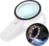 HITSHREE Magnifier Lens with Light Magnifying Glass for Reading Handheld Magnifier Glass for Reading 30X Magnifying Glass with Light 12 Bright LED Magnifier Glass for Reading Map and Newspaper