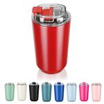 Puraville Insulated Tumblers with Lid, 14 oz Travel Coffee Mug Stainless Steel Vacuum Thermos Cup, Leak Proof Reusable Double Walled Coffee Tumbler for Iced and Hot Drinks, Red