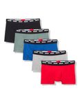 HUGO Men's 5 Pack Stretch Cotton Trunk, Black/French Blue/Balsam Green/Monument Grey/Red, Large