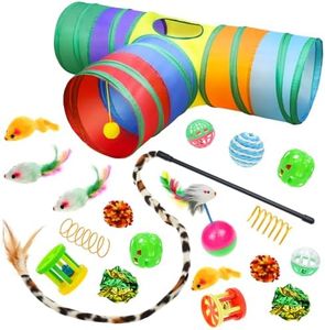 Malier Interactive Cat Tunnel Toys Set With Feather Toy, Crinkle Balls, and 3-Way Tube - Great for Kittens and Cats