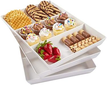 US Acrylic Avant White Plastic Divided Serving Trays (Set of 3) 15” x 10” | Large Reusable 3-Section Party Platters | Serve Appetizers, Fruit, Veggies, & Desserts | BPA-Free & Made in USA