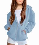 Arshiner Kids Girls Soft Zip-Up Hoodie Sweatshirt Blue Fall Casual Hooded Sweatshirt with Kangaroo Pocket for 6-7 Years