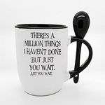 Giftme There's a Million Things i haven't Done But Just You Wait Hamilton Musical Birthday Secret Santa Coffee Tea Mug Unique Spoon Ceramic Mug. (Black Spoon)