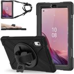 ZenRich Rugged Case for Lenovo Tab M9 (TB-310FU, 2023 Released) with Kickstand Hand Strap Pencil Holder and Shoulder Belt, Heavy Duty Shockproof Protective Case for Lenovo M9 Tablet, Black