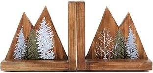 NIKKY HOME Heavy Duty Non Slip Rustic Woodland Mountain Wood Bookend Forest Book Ends Book Stoppers for Cabin Decor Home and Office Shelves Kids Children