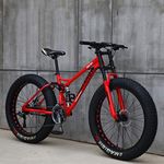 Mens Mountain Bike 26 Inch Full Suspension Mountain Bikes Bicycle, Soft Tail Dual Suspension Fat Tire Bike Double Disc Brake, Beach Snow All Terrain MTB,Red,26" 7speed