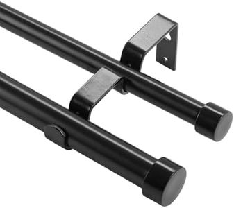 VEVOR Double Rod Curtain Rods, 72-144 inches(6-12ft) Adjustable Length, Black Double Curtain Rods with Cap Finials, 1" and 3/4" Diameter, Double Window Drapery Rod for Sheer and Blackout Curtains