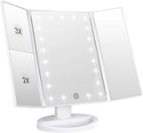 CZW Makeup Vanity Mirror with 3x/2x Magnification,Trifold Mirror with 36 Led Lights,Touch Screen, 180 Degree Adjustable Rotation,Dual Power Supply, Countertop Cosmetic Mirror (White)