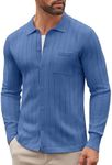 COOFANDY Men's Long Sleeve Polo Shirts Casual Knit Textured Button Down Shirt Vintage Cardigan Sweater Blue