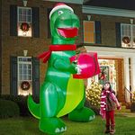 Twinkle Star Christmas 8FT Inflatables Lighted Green Dinosaur with Christmas Hat and Gift Box, Blow Up Indoor Outdoor Xmas Decor Lawn Yard Garden Decorations