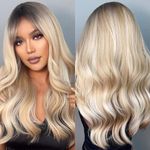 EMMOR Blonde Wigs with Bangs Blonde Highlight Synthetic Women's Wig Long Wavy Layered Heat-Resistant Wig for Daily Use Natural and comfortable