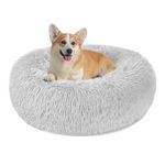 Calming Dog and Cat Bed Donut - 23.6'' Dog Bed Small, Fluffy Cat Anti Anxiety Beds for Indoor Cats, Washable Pet Bed with Non-Skid Bottom for Dogs and Cats, Light Grey L(23.6in/60cm)