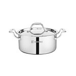 Bergner Argent TriPly Stainless Steel 24 cm Casserole with Stainless Steel Lid, 5.3 Ltr Casserole, Stay Cool Cast Handle, Food Safe, Durable, Dishwasher Safe, Induction and Gas Ready, 5-Year Warranty