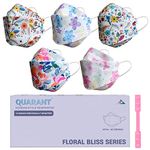 QUARANTNonwoven Fabric Dual Meltblown Fabric Kf94 Korean Style Designer Face Mask With Nose Clip And Mask Extender (Floral Bliss Combo, Multicolour, Pack Of 10) For Unisex