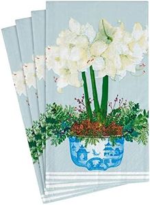 Caspari Hand Towels for Bathroom, Decorative Bathroom Hand Towels, Guest Towels Disposable, Christmas Hand Towels Paper Hand Towels Fingertip Towels, Potted White Amaryllis Flower on Blue Pk 15