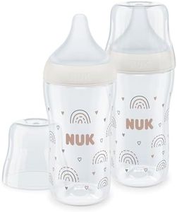 Set de biberones Perfect Match de NUK | +3 meses | Se adapta al paladar del bebé | Control de temperatura | Ventilación anticólico | 260 ml | Sin BPA | Tetina de silicona mediana | Arcoíris | 2 uds