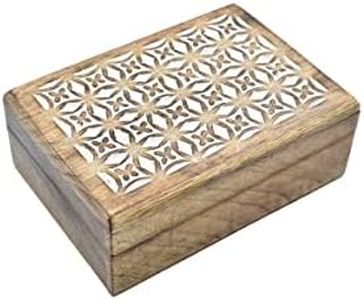 STORE INDYA Wooden Hand Carved Decorative Box with Geometrical Carving On Top | Treasure Box Jewelry Organizer Keepsake Box Treasure Chest Trinket Holder Watch Box Gifts for her Girl Women Mother's