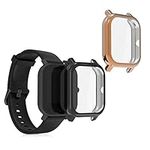 kwmobile Case Compatible with Huami Amazfit Bip/Bip Lite Case - 2x TPU Silicone Fitness Tracker Cover - Black/Rose Gold